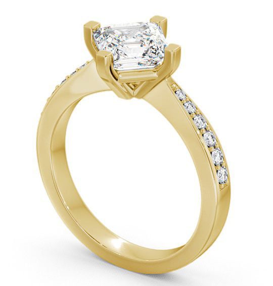 Asscher Diamond Rotated Head Engagement Ring 9K Yellow Gold Solitaire with Channel Set Side Stones ENAS1S_YG_THUMB1