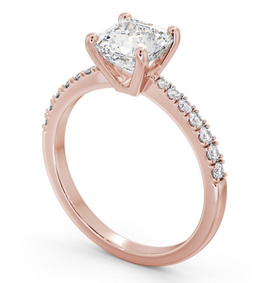 Asscher Diamond 4 Prong Engagement Ring 18K Rose Gold Solitaire with Channel Set Side Stones ENAS20S_RG_THUMB1