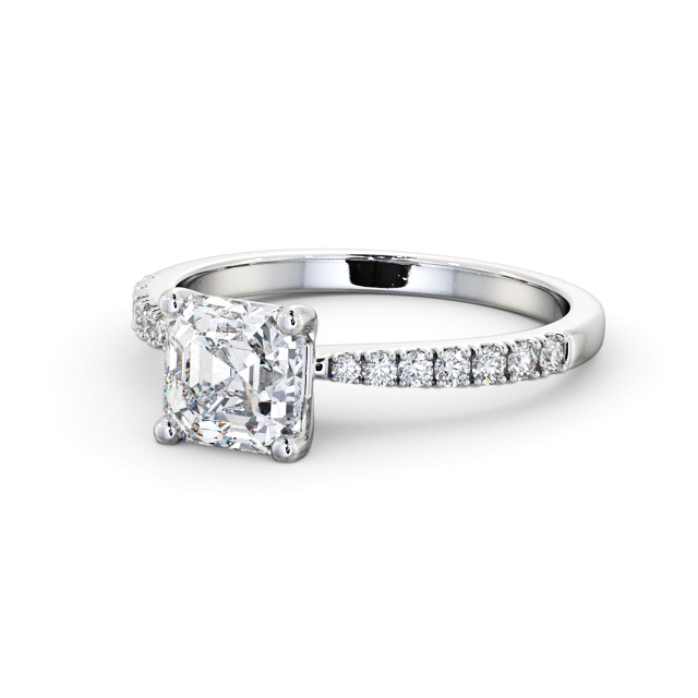 Asscher Diamond Engagement Ring 18K White Gold Solitaire With Side Stones - Wirlaby ENAS20S_WG_FLAT