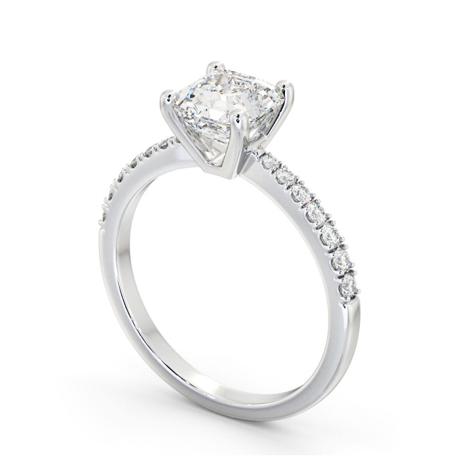 Asscher Diamond Engagement Ring Palladium Solitaire With Side Stones - Wirlaby ENAS20S_WG_SIDE