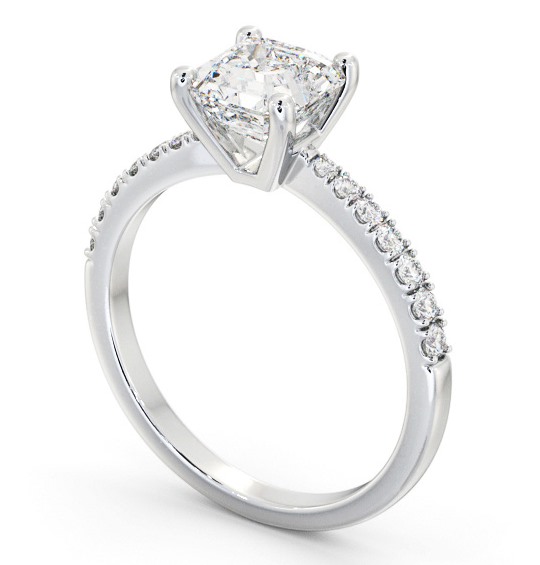 Asscher Diamond 4 Prong Engagement Ring Platinum Solitaire with Channel Set Side Stones ENAS20S_WG_THUMB1