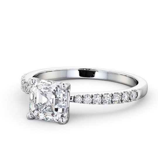  Asscher Diamond Engagement Ring 9K White Gold Solitaire With Side Stones - Wirlaby ENAS20S_WG_THUMB2 