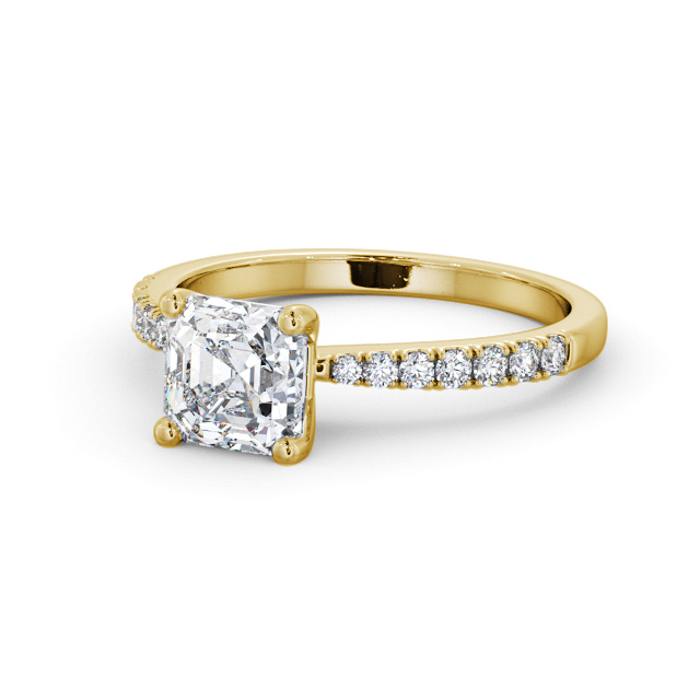 Asscher Diamond Engagement Ring 18K Yellow Gold Solitaire With Side Stones - Wirlaby ENAS20S_YG_FLAT