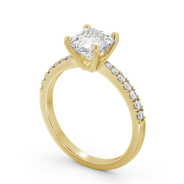 Asscher Diamond Engagement Ring 9K Yellow Gold Solitaire With Side Stones - Wirlaby ENAS20S_YG_SIDE