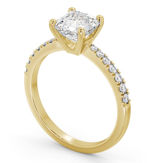 Asscher Diamond 4 Prong Engagement Ring 9K Yellow Gold Solitaire with Channel Set Side Stones ENAS20S_YG_THUMB1