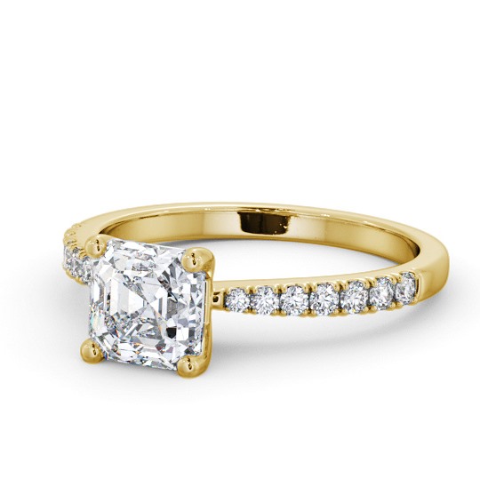  Asscher Diamond Engagement Ring 9K Yellow Gold Solitaire With Side Stones - Wirlaby ENAS20S_YG_THUMB2 