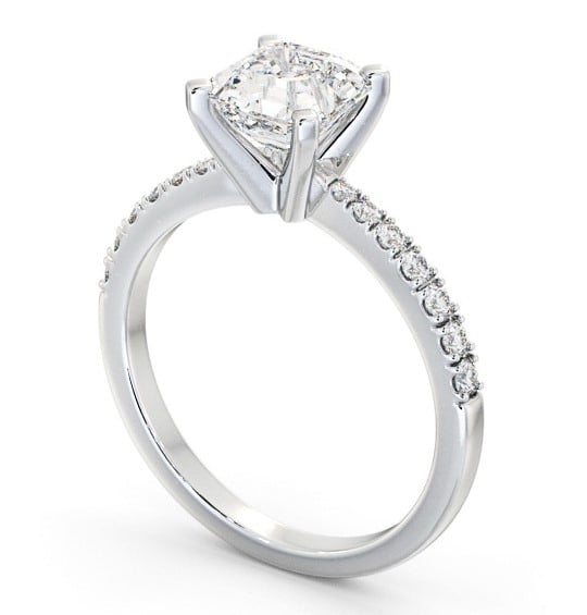 Asscher Diamond 4 Prong Engagement Ring 18K White Gold Solitaire with Channel Set Side Stones ENAS21S_WG_THUMB1