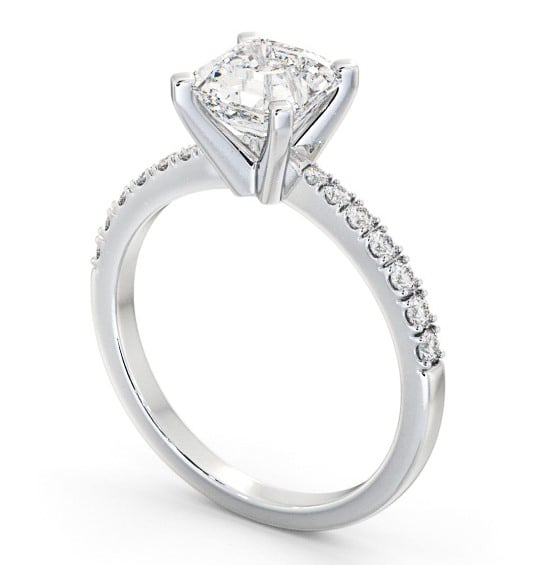 Asscher Diamond 4 Prong Engagement Ring 18K White Gold Solitaire with Channel Set Side Stones ENAS21S_WG_THUMB1 