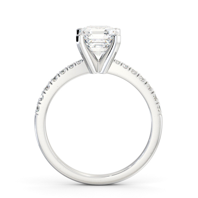 Asscher Diamond Engagement Ring 18K White Gold Solitaire With Side Stones - Stretone ENAS21S_WG_UP