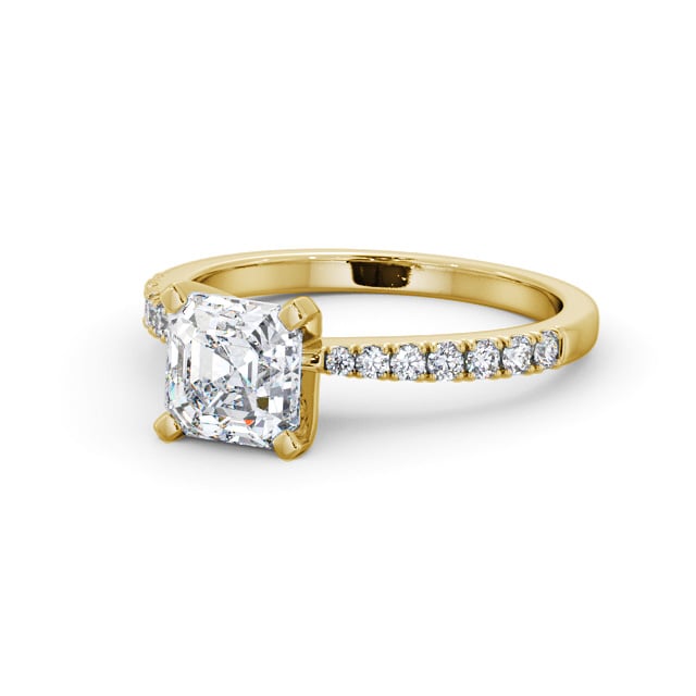 Asscher Diamond Engagement Ring 18K Yellow Gold Solitaire With Side Stones - Stretone ENAS21S_YG_FLAT