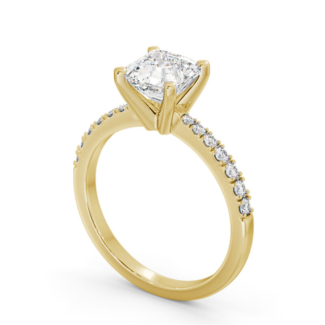 Asscher Diamond Engagement Ring 18K Yellow Gold Solitaire With Side Stones - Stretone