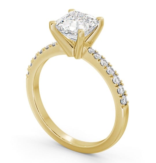 Asscher Diamond Engagement Ring 9K Yellow Gold Solitaire With Side Stones - Stretone ENAS21S_YG_THUMB1