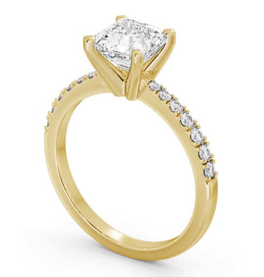 Asscher Diamond 4 Prong Engagement Ring 18K Yellow Gold Solitaire with Channel Set Side Stones ENAS21S_YG_THUMB1