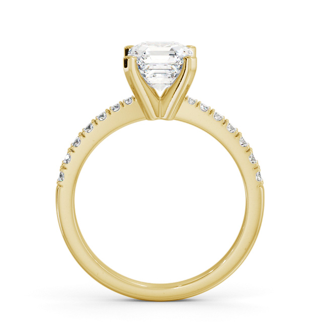 Asscher Diamond Engagement Ring 18K Yellow Gold Solitaire With Side Stones - Stretone ENAS21S_YG_UP