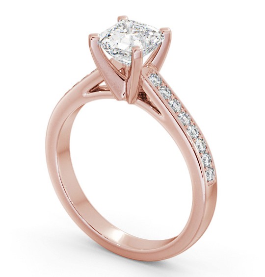 Asscher Diamond 4 Prong Engagement Ring 9K Rose Gold Solitaire with Channel Set Side Stones ENAS22S_RG_THUMB1