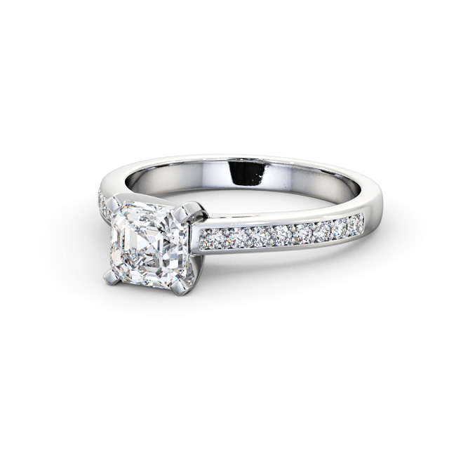 Asscher Diamond Engagement Ring 18K White Gold Solitaire With Side Stones - Shepley ENAS22S_WG_FLAT