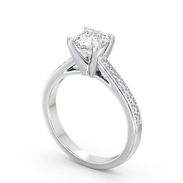 Asscher Diamond Engagement Ring 18K White Gold Solitaire With Side Stones - Shepley ENAS22S_WG_SIDE