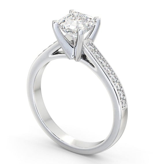 Asscher Diamond 4 Prong Engagement Ring Platinum Solitaire with Channel Set Side Stones ENAS22S_WG_THUMB1 