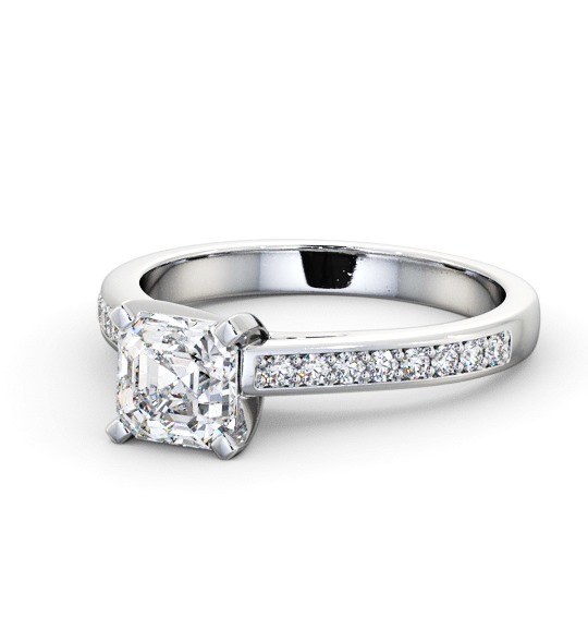 Asscher Diamond Engagement Ring 18K White Gold Solitaire With Side Stones - Shepley ENAS22S_WG_THUMB2 