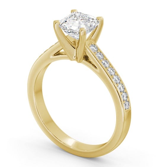 Asscher Diamond 4 Prong Engagement Ring 9K Yellow Gold Solitaire with Channel Set Side Stones ENAS22S_YG_THUMB1