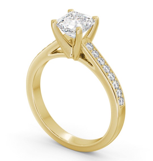 Asscher Diamond 4 Prong Engagement Ring 18K Yellow Gold Solitaire with Channel Set Side Stones ENAS22S_YG_THUMB1 