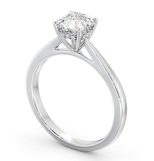 Asscher Diamond Engagement Ring with Diamond Set Rail Platinum Solitaire ENAS23_WG_THUMB1