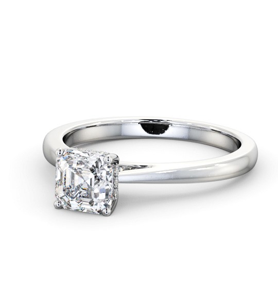 Asscher Diamond Engagement Ring with Diamond Set Rail 9K White Gold Solitaire ENAS23_WG_THUMB2 