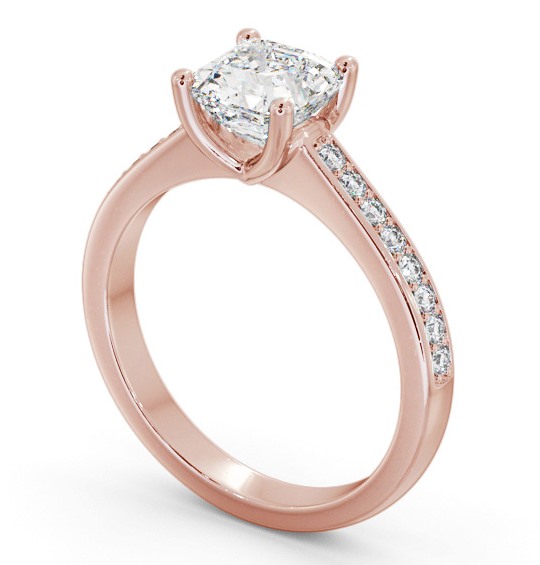 Asscher Diamond Low Setting Engagement Ring 18K Rose Gold Solitaire with Channel Set Side Stones ENAS23S_RG_THUMB1