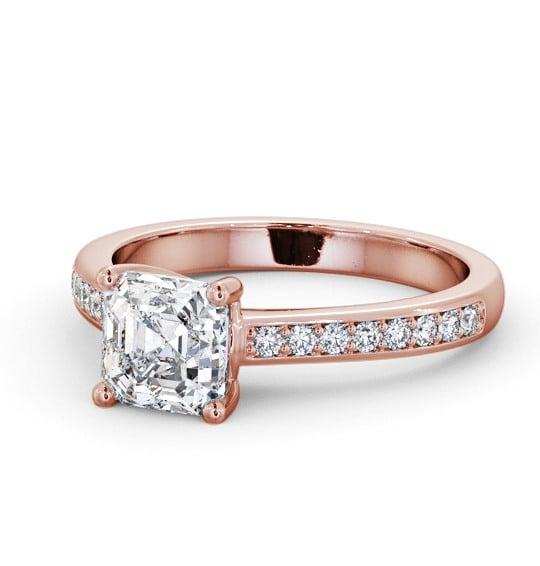  Asscher Diamond Engagement Ring 9K Rose Gold Solitaire With Side Stones - Yula ENAS23S_RG_THUMB2 
