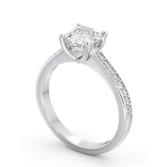 Asscher Diamond Engagement Ring 18K White Gold Solitaire With Side Stones - Yula ENAS23S_WG_SIDE