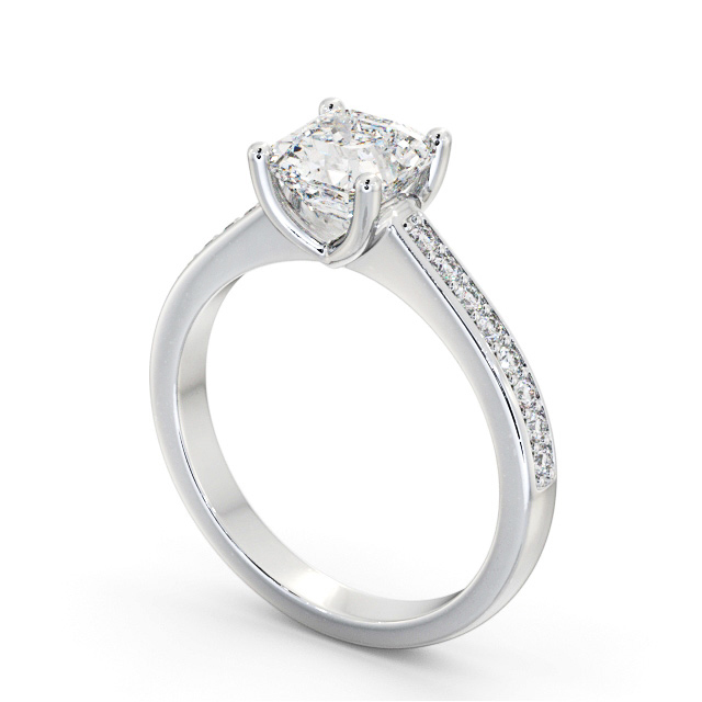 Asscher Diamond Engagement Ring Platinum Solitaire With Side Stones - Yula ENAS23S_WG_SIDE