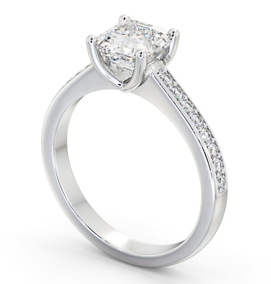 Asscher Diamond Low Setting Engagement Ring Platinum Solitaire with Channel Set Side Stones ENAS23S_WG_THUMB1