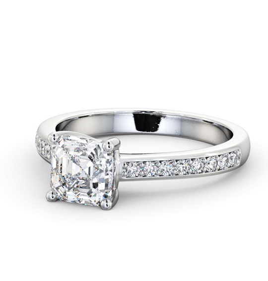 Asscher Diamond Low Setting Engagement Ring 18K White Gold Solitaire with Channel Set Side Stones ENAS23S_WG_THUMB2 