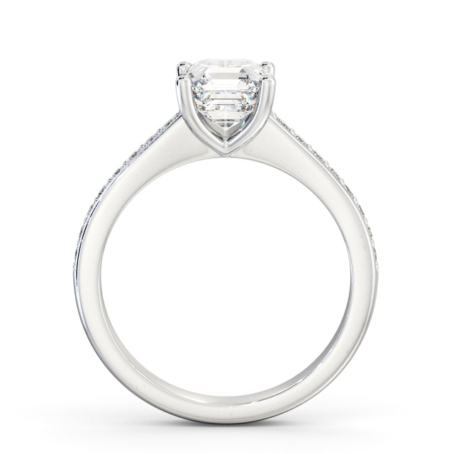 Asscher Diamond Engagement Ring 18K White Gold Solitaire With Side Stones - Yula ENAS23S_WG_UP
