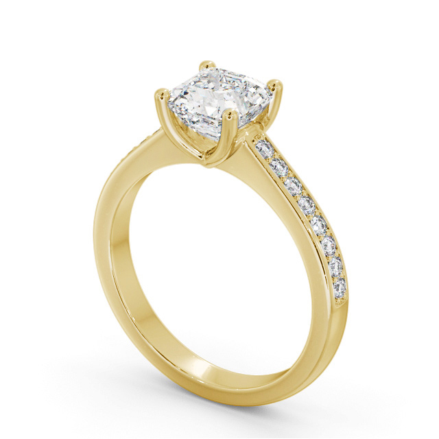 Asscher Diamond Engagement Ring 9K Yellow Gold Solitaire With Side Stones - Yula ENAS23S_YG_SIDE