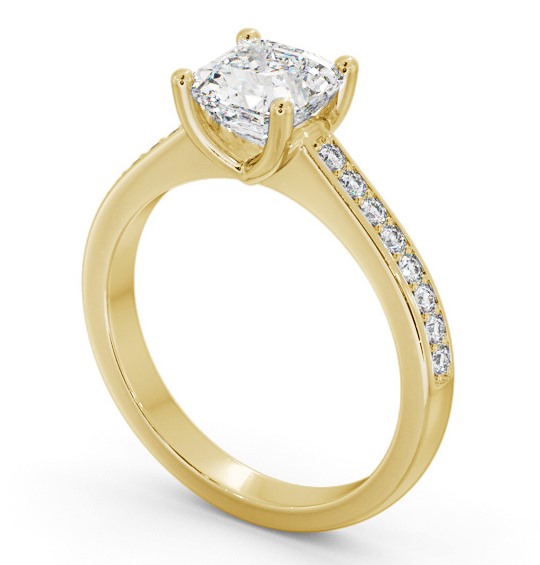 Asscher Diamond Low Setting Engagement Ring 18K Yellow Gold Solitaire with Channel Set Side Stones ENAS23S_YG_THUMB1