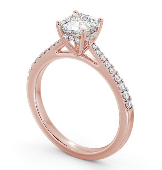 Asscher Diamond Engagement Ring 9K Rose Gold Solitaire with Channel Set Side Stones and Diamond Set Rail ENAS24S_RG_THUMB1
