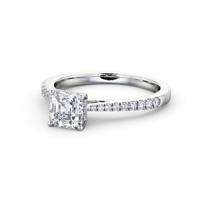 Asscher Diamond Engagement Ring 18K White Gold Solitaire With Side Stones - Marguine ENAS24S_WG_FLAT