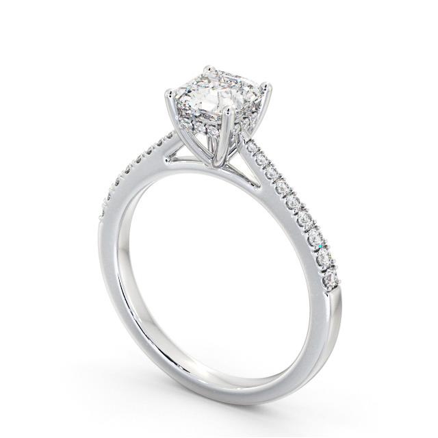 Asscher Diamond Engagement Ring 18K White Gold Solitaire With Side Stones - Marguine ENAS24S_WG_SIDE