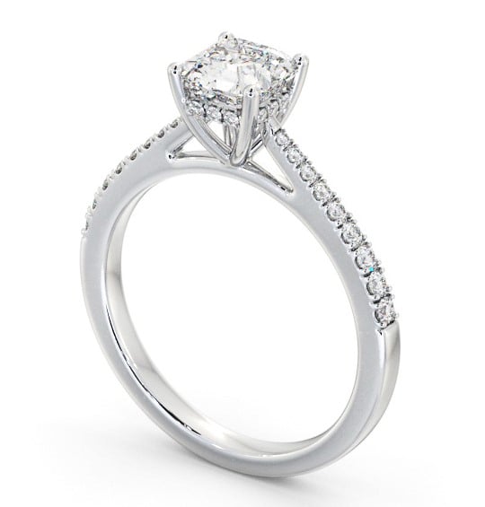 Asscher Diamond Engagement Ring Palladium Solitaire with Channel Set Side Stones and Diamond Set Rail ENAS24S_WG_THUMB1 
