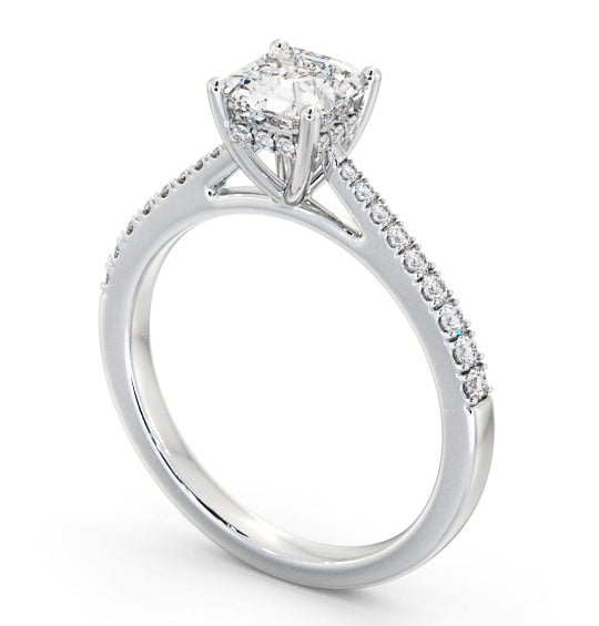 Asscher Diamond Engagement Ring Platinum Solitaire with Channel Set Side Stones and Diamond Set Rail ENAS24S_WG_THUMB1 