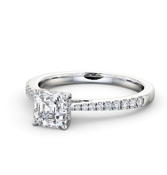 Asscher Diamond Engagement Ring Platinum Solitaire with Channel Set Side Stones and Diamond Set Rail ENAS24S_WG_THUMB2 