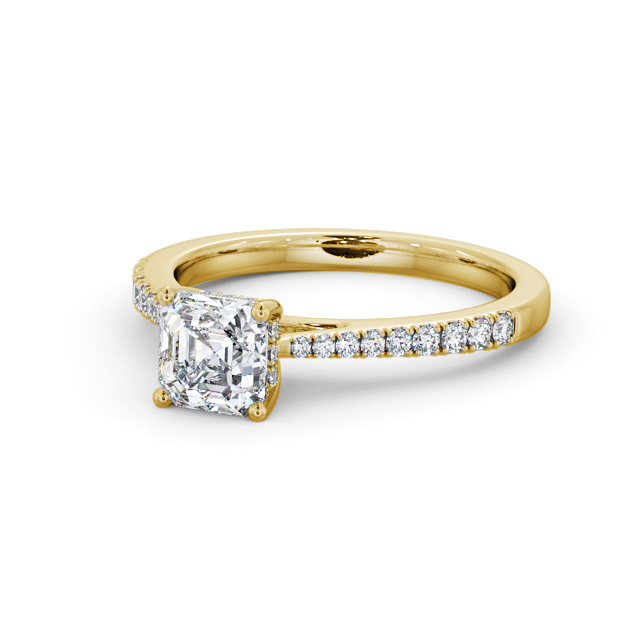 Asscher Diamond Engagement Ring 9K Yellow Gold Solitaire With Side Stones - Marguine ENAS24S_YG_FLAT