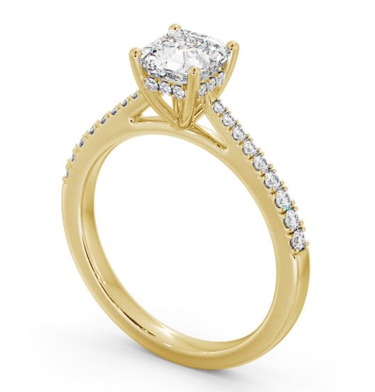Asscher Diamond Engagement Ring 9K Yellow Gold Solitaire with Channel Set Side Stones and Diamond Set Rail ENAS24S_YG_THUMB1