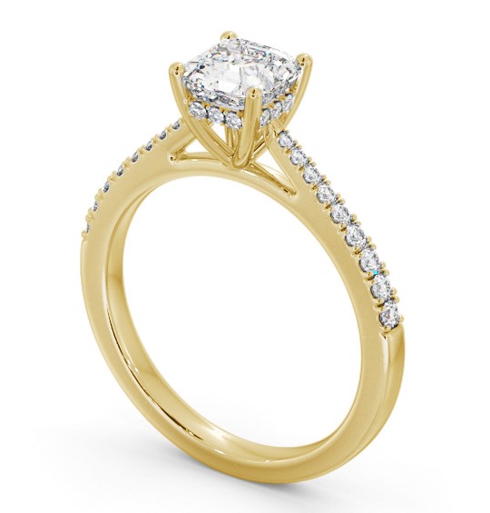 Asscher Diamond Engagement Ring 18K Yellow Gold Solitaire with Channel Set Side Stones and Diamond Set Rail ENAS24S_YG_THUMB1 