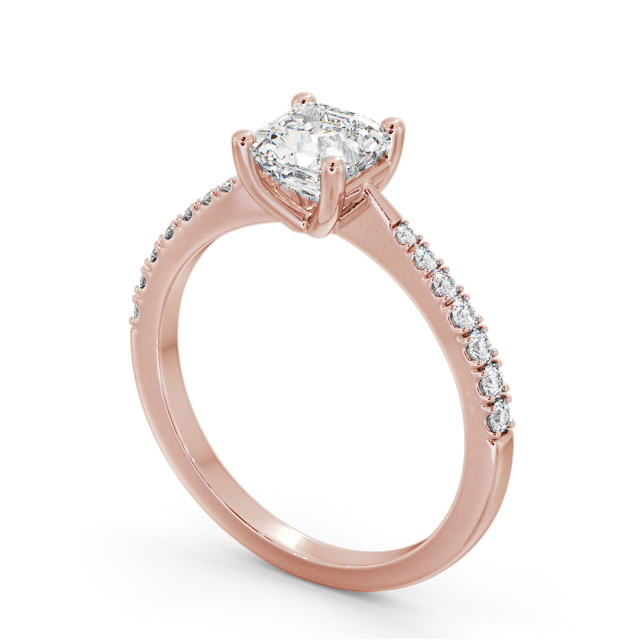 Asscher Diamond Engagement Ring 9K Rose Gold Solitaire With Side Stones - Maudine ENAS25S_RG_SIDE