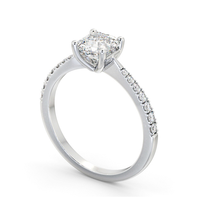 Asscher Diamond Engagement Ring 18K White Gold Solitaire With Side Stones - Maudine ENAS25S_WG_SIDE