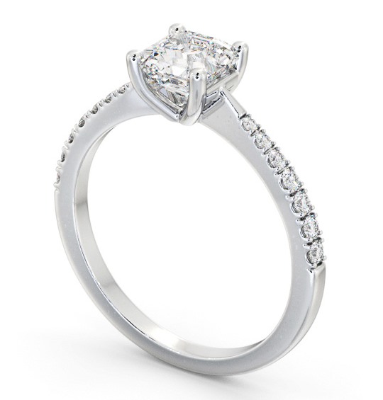 Asscher Diamond Engagement Ring 9K White Gold Solitaire With Side Stones - Maudine ENAS25S_WG_THUMB1