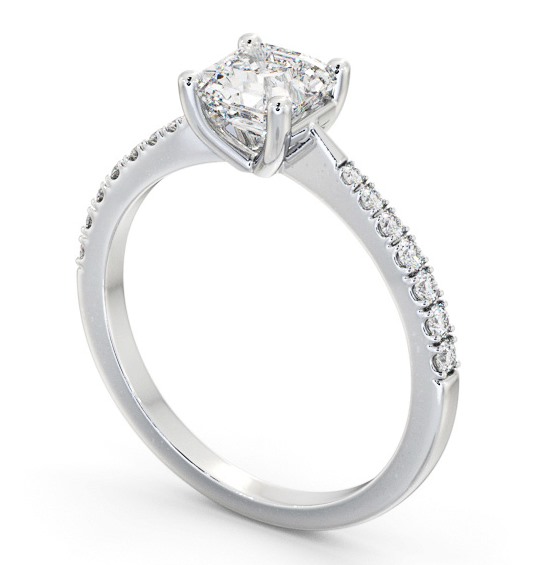 Asscher Diamond Tapered Band Engagement Ring 18K White Gold Solitaire with Channel Set Side Stones ENAS25S_WG_THUMB1