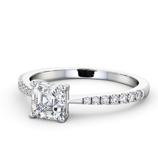  Asscher Diamond Engagement Ring 9K White Gold Solitaire With Side Stones - Maudine ENAS25S_WG_THUMB2 